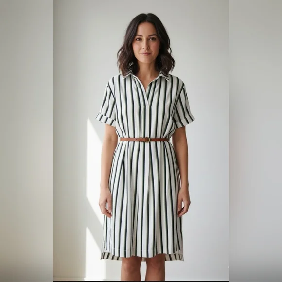 Ted Baker London White, Green And Black Striped Pockets Shirt Dress Size 1, 4 US Ted Baker London White, Green And Black Striped Pockets Shirt Dress Size 1, 4 US